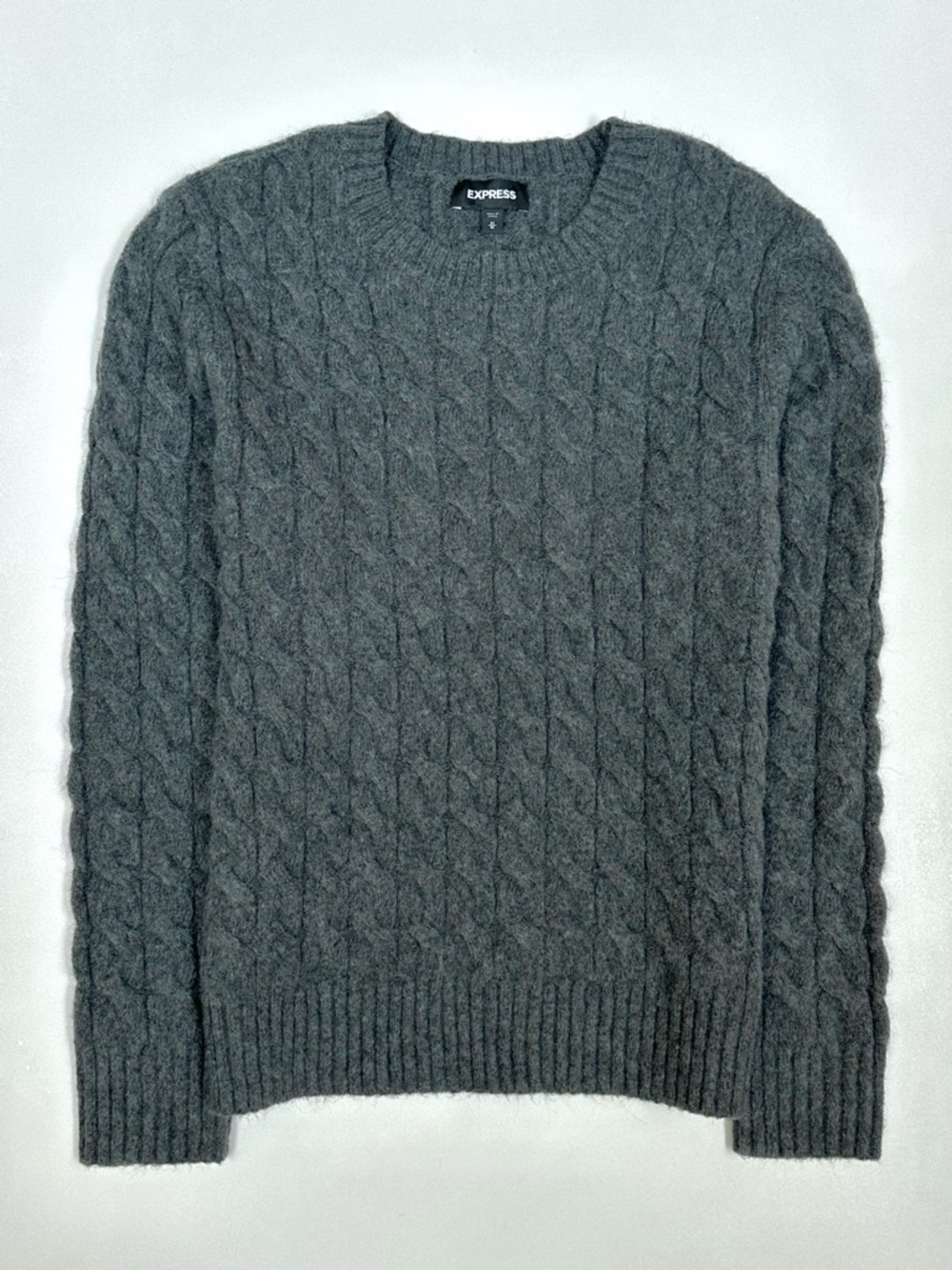 Express Men’s Wool Blend Cable Knit Sweater • Gray • Sz M • NWOT